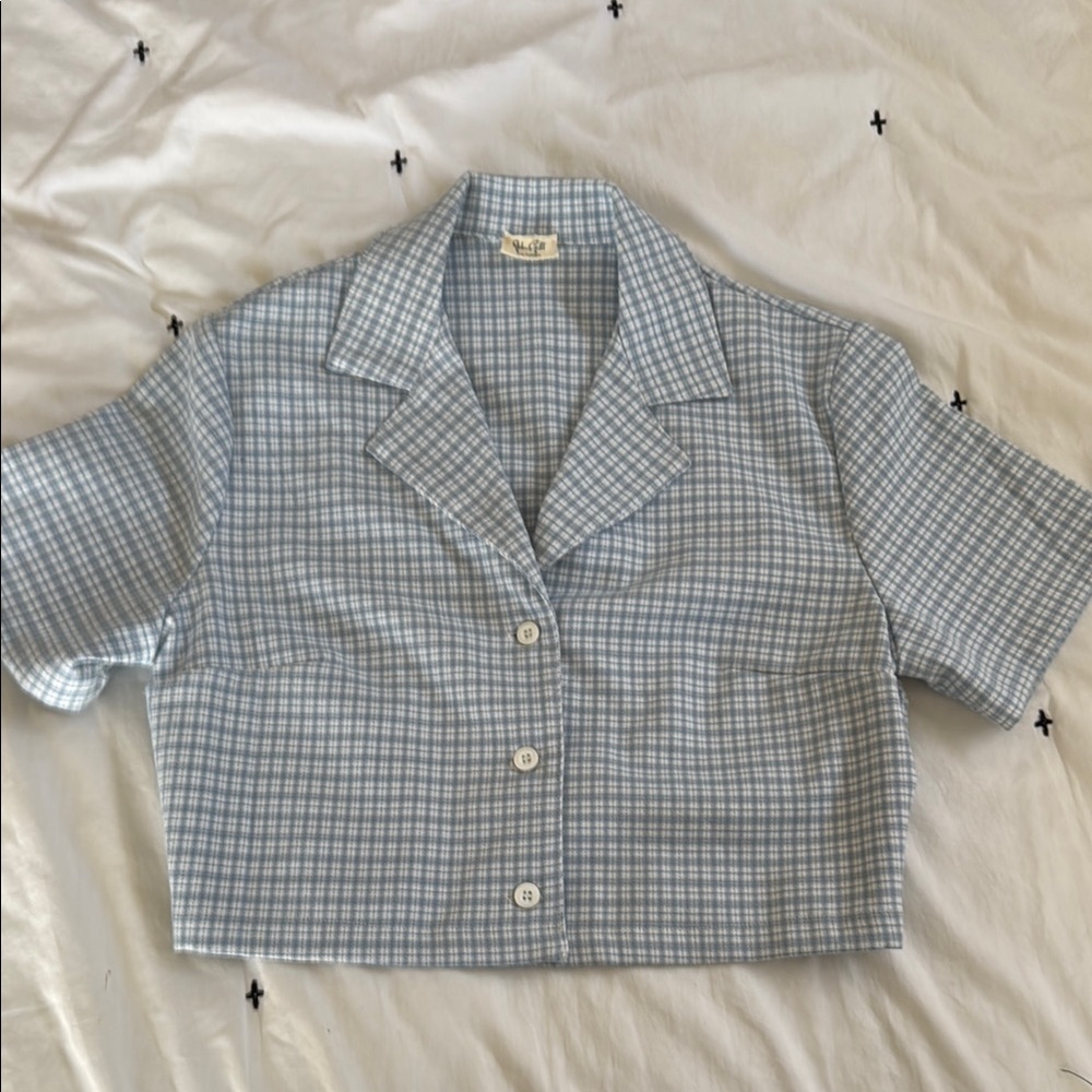 Brandy Melville Blue Plaid Crop Top
